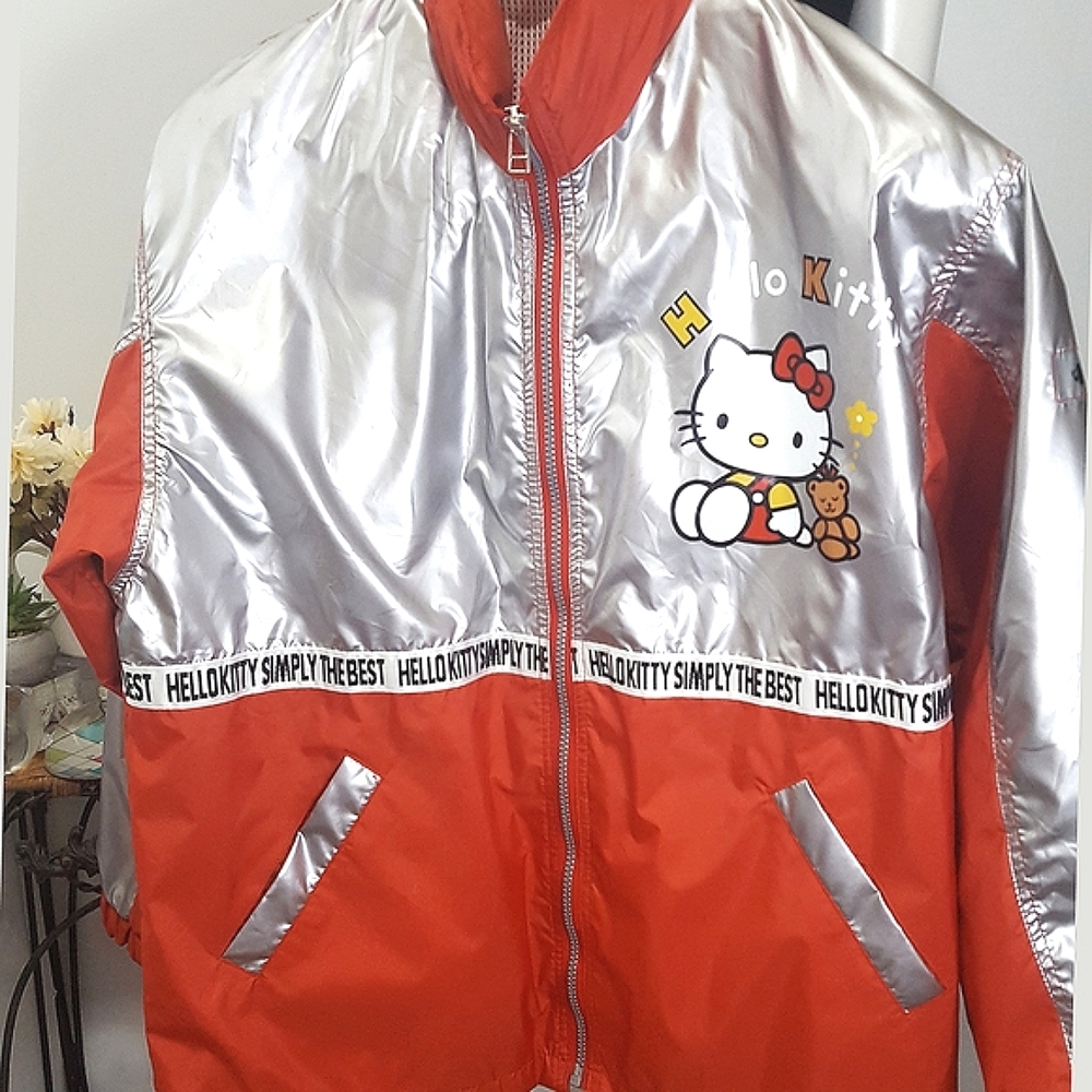 Hello Kitty❤Youth Silver Orange Bomber Jacket/Windbreaker/Raincoat